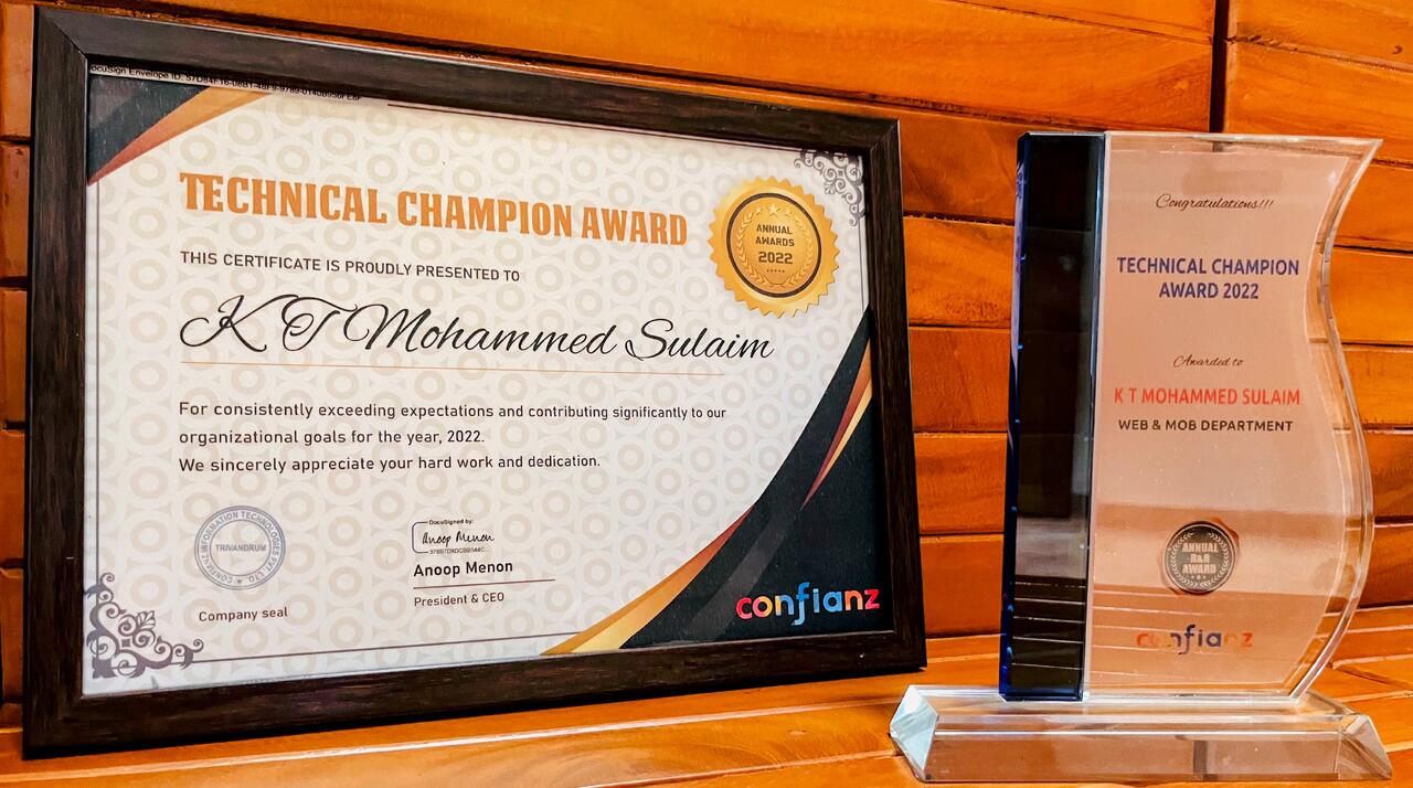 Technical Champion Award at Confianz Global